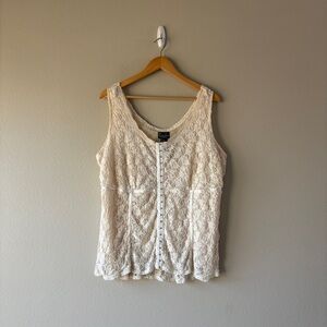 NY Collection y2K cream lace front hook sleeveless top